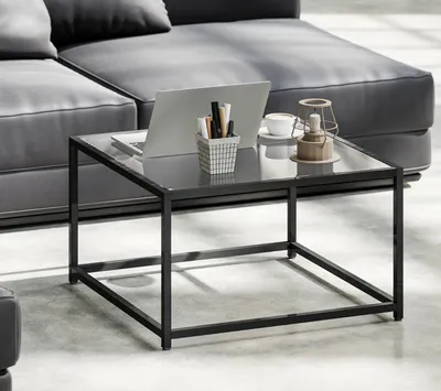Obrázek produktu pro Noční stolek s deskou z tvrzeného skla, konferenční stolek na nožičkách, konferenční stolek 68 x 68 x 39 cm