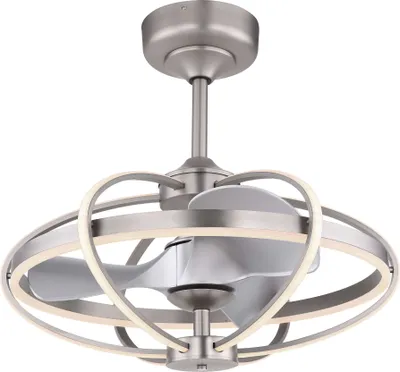 Produktbild von Globo Lighting Ventilator Metall Nickel matt, Kunststoff opal, ABS silber metallic, dimmbar, Farben fixierbar, Memoryfunktion, Nachtlicht, Timer, Fernbedienung, Batterie inkludiert 2x AAA,, max. Motorleistung 32W, optimale Raumnutzung 15m², Abkühlung, Aufheizen, Geschwindigkeitsstufen 180/240/300 RPM, ø: 640mm, H: 580mm, inkl. LED 50W 230V, 500-5000lm Source, 325-3250lm Output, CCT 3000-6000K