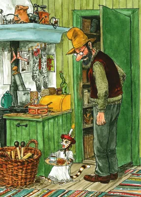 Produktbild von Postkarte "Pettersson und Findus: Findus mit Lucia-Maskierung"