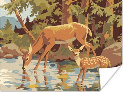 Produktbild von MuchoWow® Poster Eine Illustration eines Hirsches und seines Jungtieres in der Pop-Art 120x90 cm - Wandbild