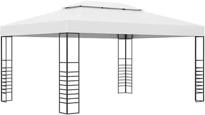 Productafbeelding van Tuinpaviljoen 4x3x2,7 meter. Tuincentrum met dubbel dak, paviljoen van gepoedercoat staal, stevig partytent voor de tuin, bruiloften, barbecues en evenementen, wit