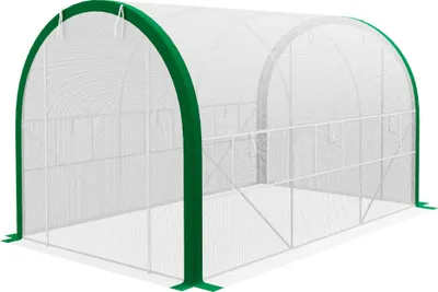 Produktbild von Tunnel-Gewächshaus, Treibhaus, Reißverschlusstüren, Netzfenster, Metallrahmen, 3,5 x 2 x 2m, Weiß