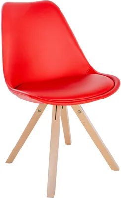 Produktbild von CLP Besucherstuhl Esszimmerstuhl Sofia Kunstlederbezug und hochwertiger Polsterung rot Gestell Farbe natur (eckig)
