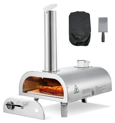 Productafbeelding van VEVOR Pizzaoven voor buiten, 12 inch, pelletoven voor pizza, draagbaar met ingebouwde thermometer, houtgestookt, met pizzasteen, schuimel en draagtas. Pizzamaker van roestvrij staal, geschikt voor tuin en kamperen