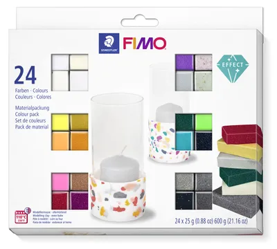 Produktbild von STAEDTLER FIMO effect 8013 ofenhärtende Modelliermasse Materialpackung "effect Basic", 24 Halbblöcken je 25g