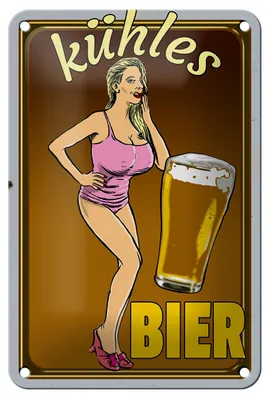 Produktbild von Blechschild Pinup 12x18cm kühles Bier