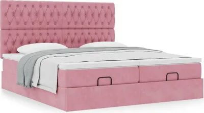 Zdjęcie produktu dla Maison Exclusive – łóżko otomana z materacami różowe 160 x 200 cm aksamit