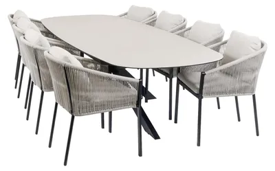 Produktbild von 9-teiliges Garten-Set | 8 Elvira Gartenstühle | Gartentisch Malaga 280 x 115 cm | Schwarz