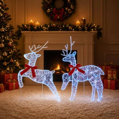 Imagen del producto de vidaXL, dos ciervos navideños, 40 LEDs azules, 43 x 19 x 65 cm