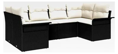 Produktbild von 6-teiliges Garten-Sofa-Set mit Kissen Schwarz Poly-Rattan Lounge Sofa