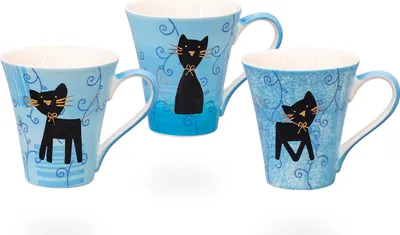 Produktbild von tea4chill Teetasse / Kaffeetasse / Tassen Set 3-tlg. "Black Cat" 300ml aus Keramik