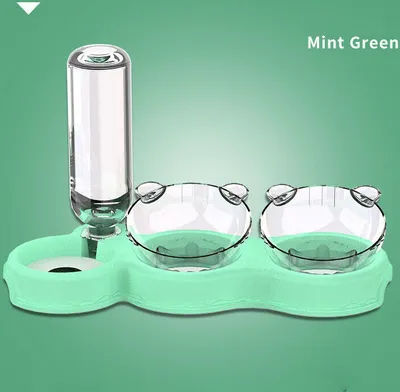 Immagine prodotto di 3 in 1 ciotola per animali domestici ciotola per gatti stazione di alimentazione inclinata con fontanella verde