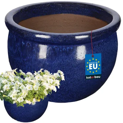 Image de KOTARBAU® Pot de fleurs en céramique pour jardin, pot de culture rond, couleur cobalt