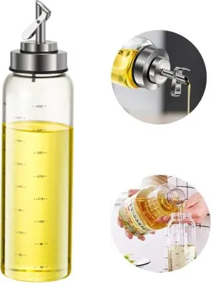 Produktbild von 500ml Essig und Ölflasche, Ölspender aus Edelstahl und Glas Olivenöl Flasche Behälter für BBQ, Kochen, Grillen, Pasta, Auslaufsicher, 1 Stück