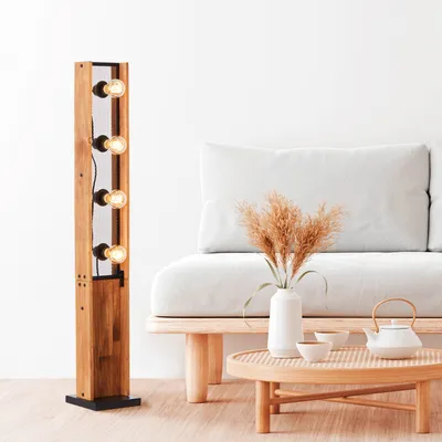 Produktbild von BRILLIANT 3 flammige Stehlampe im Nature Stil | dekorative Stehleuchte | | geeignet für E27 Leuchtmittel max. 42W | Metall/Holz | schwarz/braun | 1,26m Höhe