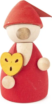 Produktbild von Miniaturfigur Wichtel rot mit Pfefferkuchenherz bunt Höhe 4,5cm NEU