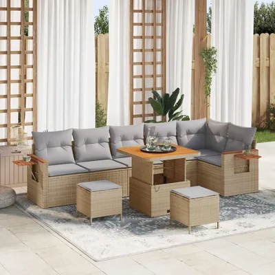 Image de Maison Exclusive - Ensemble de salon de jardin 9 pièces en polyrotin beige