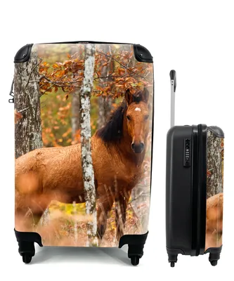 Produktbild von MuchoWow® Koffer Handgepäck Trolley Rollkoffer Kleine Reisekoffer mit 4 Rollen - Pferd - Wald - Braun - Cabin Size < 55x40x23 cm & 55x40x20 cm - Kinderkoffer - Kabinenkoffer - Boardgepäck - Reise-Box - Reisekoffer - Reisegepäck - Koffer mit Bild - Trolley für Kinder