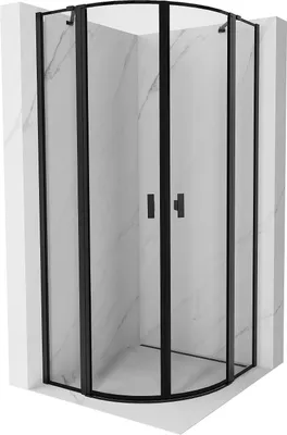 Produktbild von Mexen Mist Duschkabine halbrund schwenkbar 80 x 80 cm, schwarzer Rahmen, schwarz - 8A32-080-080-70-70