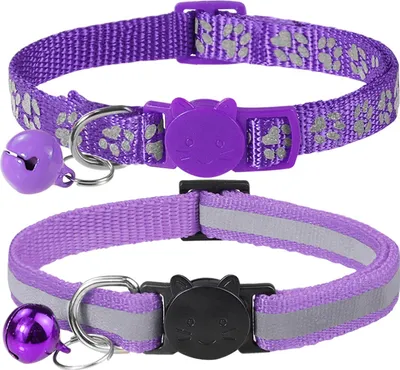 Produktbild von Reflektierende Katzenhalsbänder mit Sicherheitsverschluss und Glöckchen, 2er-Pack – Verstellbare Halsbänder für Katzen und Kätzchen