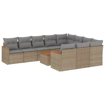 Produktbild von 11-tlg. Garten-Sofagarnitur mit Kissen Beige Poly Rattan