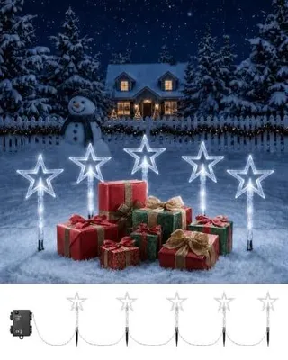 Zdjęcie produktu dla Lampa bożonarodzeniowa gwiazda LED na baterie 35 cm timer do ogrodu
