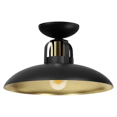A black and gold ceiling light fixture with a single bulb.