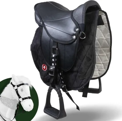 Productafbeelding van Kinderzadel - Speelpaard zadel - Kind leren rijden - Inclusief dek en beugels - 23x38 cm zitvlak - Roze