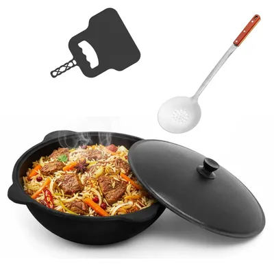 Produktbild von 8L Kazan aus Gusseisen mit Aluminium Deckel Schwenktopf NAMANGAN Zubehör Camping Gulaschkessel Kasan Uzbekisch Cast Iron KESSEL Usbek Asia Topf