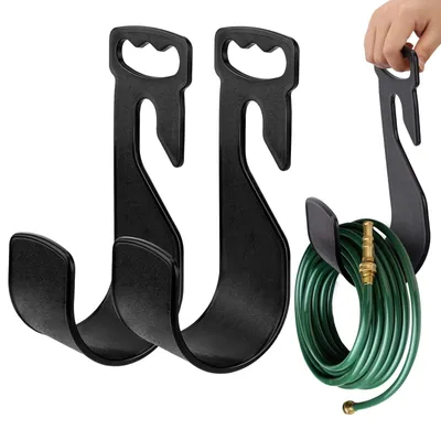Productafbeelding van Tuinslanghouder slanghouder - Wandmontage - Kunststof - Zwart - Set van 2 - Voor buiten