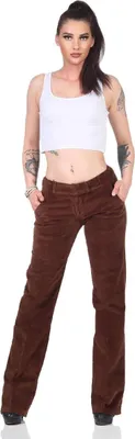 Produktbild von Damen Cordhose Hosen Hüfthose Vintage Baggy Schlaghose Weites Bein Bootcut Braun S