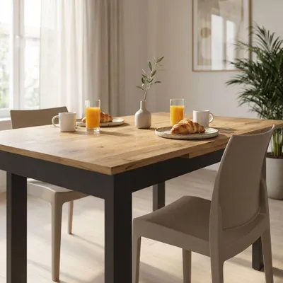 Immagine prodotto di Milani Home - tavolo da pranzo allungabile 120-170 x 80 x 77 cm, quercia chiaro, legno e metallo