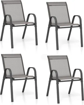 Produktbild von GOPLUS 4er Set Gartenstühle stapelbar, Bistrostuhl Balkonstuhl aus Textilene bis 150kg, Stapelstuhl mit Rückenlehne und Armlehn, Grau