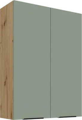 Produktbild von Hoher Küchenoberschrank LUNARA – Breite 80 cm, grün/Eiche (handwerklich)