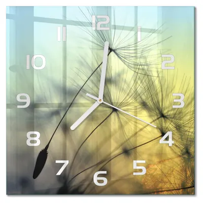 Produktbild von Glas Wanduhr 30x30 cm - Wanduhr - lautlose Wanduhr - ohne Ticken - geräuschloses Uhrwerk - schleichende Zeiger - moderne Uhr - Design Uhr - Wohnzimmer Uhr - Löwenzahnsamen