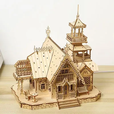 Zdjęcie produktu dla Puzzle 3D z drewna – Podświetlana willa