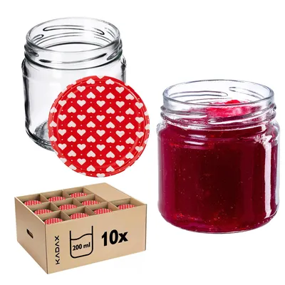 Obrázok produktu pre Zavarovacie poháre s viečkom "Lerma", 200 ml, viečko s červenými srdiečkami, 10 kusov