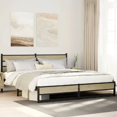 Image de Maison Exclusive - Lit en métal sans matelas, chêne Sonoma, 193 x 203 cm