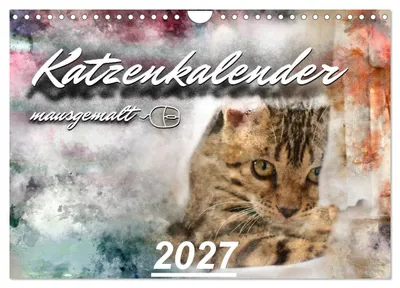 Produktbild von Katzenkalender mausgemalt (Wandkalender 2027 DIN A4 quer), CALVENDO Monatskalender