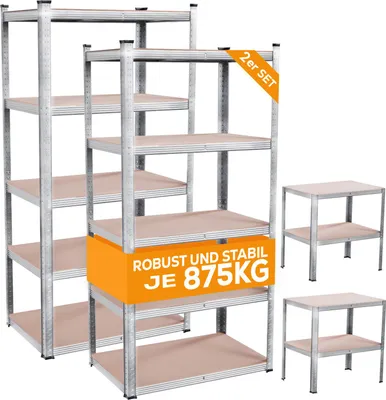 Produktbild von Tronitechnik® Schwerlastregal, 2er Set, Kellerregal, Lagerregal, 90 x 40 x 180 cm x 2 , Regal mit Stahlgestell, jeweils bis 875 kg belastbar, 10 verstellbare Ablagen