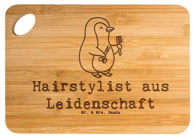 Produktbild von Mr. & Mrs. Panda Holzbrett Hairstylist Leidenschaft - Transparent - Geschenk, Hackbrett, Brett, Holzbrettchen, Friseursalon, Frisör, Lustig, holzschneidebrett, Spruch