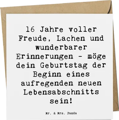 Produktbild von Mr. & Mrs. Panda Glückwunschkarte Spruch 16. Geburtstag Freude - Weiß - Geschenk, Happy Birthday, Grußkarte, doppelkarte, unvergesslich, 16 Jahre, anlasskarte, faltkarte