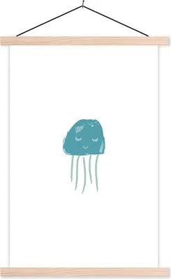 Produktbild von MuchoWow® Textilposter Pastell - Qualle - Illustration 120x180 cm mit holzfarbenen Rahmen - Textil-Plakat