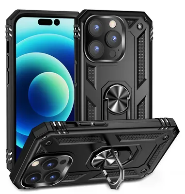 Productafbeelding van MobyDefend Hoesje - Geschikt voor iPhone 14 Pro Max - Pantsercase Met Draaibare Ring - Zwart