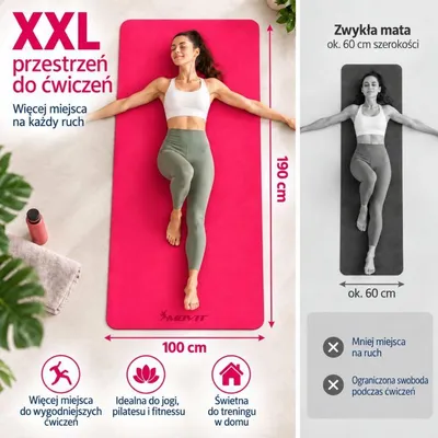 Zdjęcie produktu dla MOVIT Mata do ćwiczeń Yoga, 190 x 100 cm, różowa