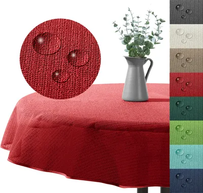 Produktbild von heimtexland ® Outdoor Tischdecke Gartentischdecke wasserfest wetterbeständig rutschfest waschbar Outdoortischdecke Weichschaum Garten Balkon Camping Party Tischdeko Typ883 rot 160 cm rund