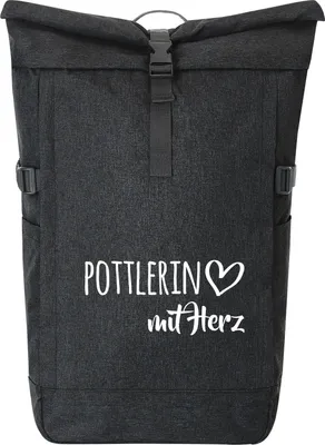 Produktbild von Huuraa Kurierrucksack Pottlerin mit Herz 30-44 Liter Black Melange Fairtrade Rolltop Rucksack Geschenkidee