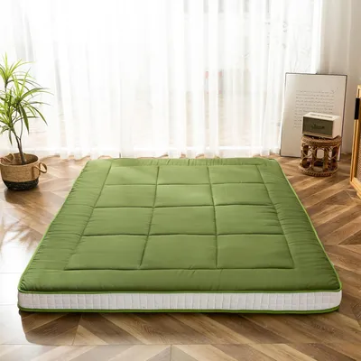 Productafbeelding van Futon matras, gewatteerde Japanse vloermatras, gewatteerd, extra dik opvouwbaar slaapkussen, ademend vloerligbed, logeerbed (groen, eenpersoons)