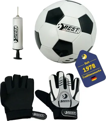 Produktbild von BEST Sporting Fußballset 3teilig Torwarhandschuhe Fußball Pumpe schwarz weiß