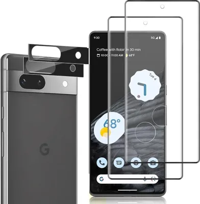 A Google Pixel 8 phone with screen protectors and camera protectors shown.